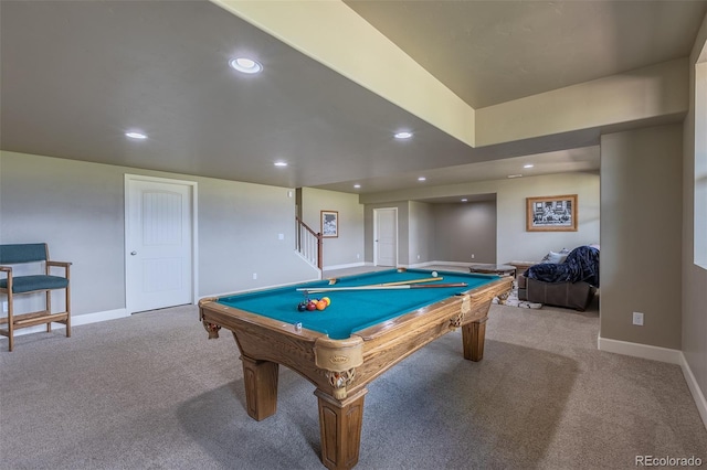 3012 Cathedral Park Vw, Colorado Springs, CO 80904 - recreation room with carpet, recessed lighting, and billiards