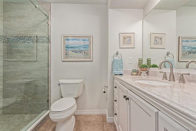 7719 S Jackson Cir, Centennial, CO 80122 - full bath featuring vanity, tile patterned flooring, and a stall shower