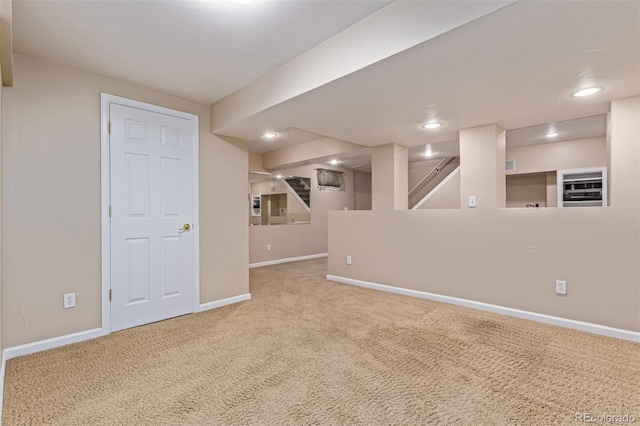 7719 S Jackson Cir, Centennial, CO 80122 - finished basement with carpet, stairway, and recessed lighting