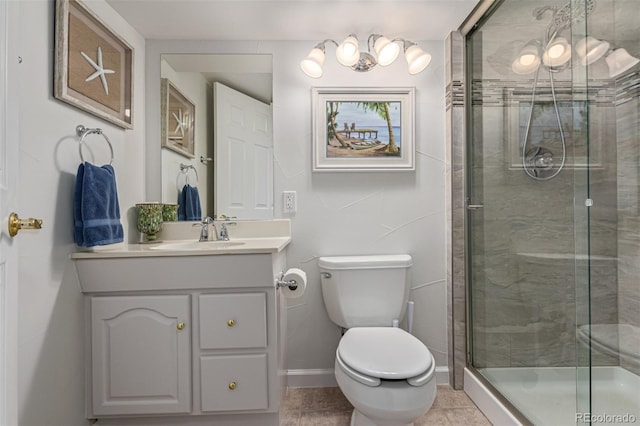 7719 S Jackson Cir, Centennial, CO 80122 - bathroom with vanity, a stall shower, and tile patterned flooring