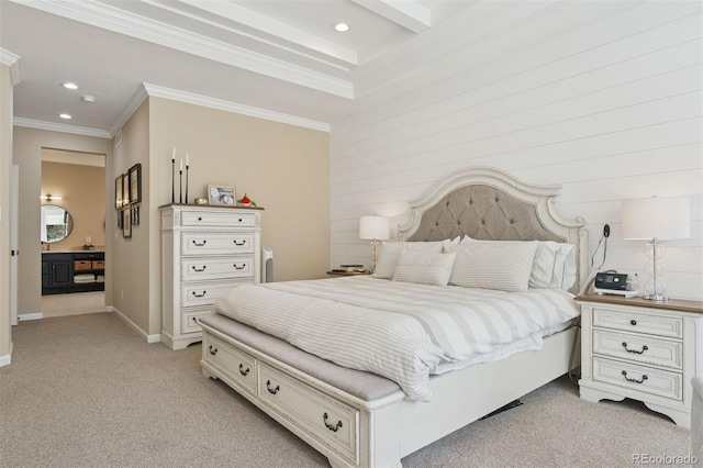 8528 Winter Berry Dr, Castle Pines, CO 80108 - bedroom with recessed lighting, ornamental molding, baseboards, and light carpet