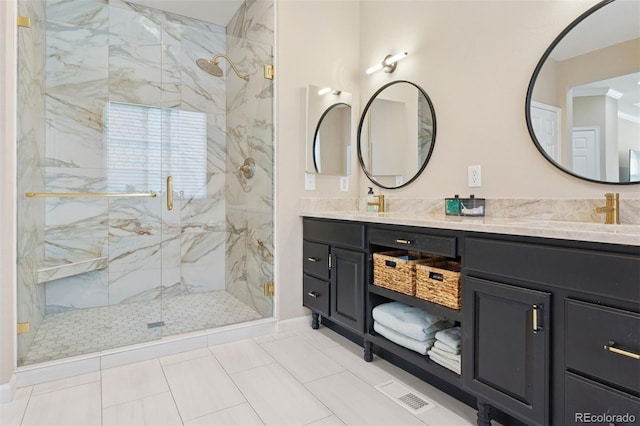 8528 Winter Berry Dr, Castle Pines, CO 80108 - full bathroom featuring a marble finish shower, a sink, and double vanity