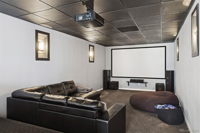 8528 Winter Berry Dr, Castle Pines, CO 80108 - home theater room featuring baseboards, a drop ceiling, and carpet