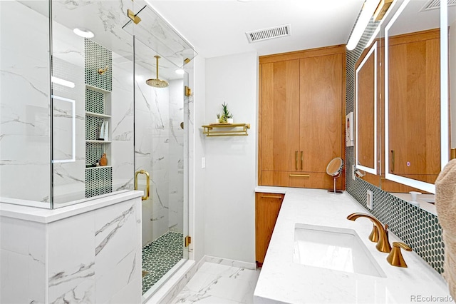 12256 W 34th Pl, Wheat Ridge, CO 80033 - full bath featuring a marble finish shower, vanity, and marble finish flooring