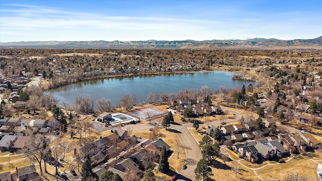 aerial view with a residential view and a water and mountain view