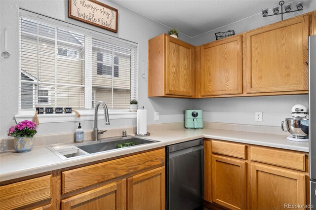 1464 Nemrick Pl, Castle Rock, CO 80109 - kitchen with stainless steel dishwasher, a sink, and light countertops