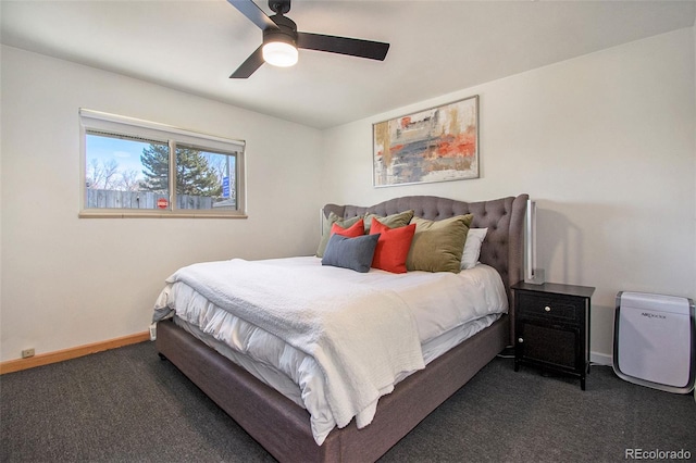 8895 E Radcliff Ave E, Denver, CO 80237 - bedroom featuring dark colored carpet, baseboards, and ceiling fan
