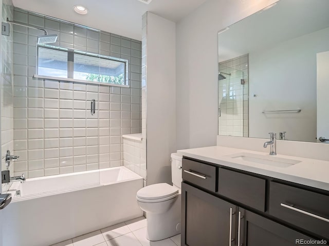 4535 Stuart St, Denver, CO 80212 - bathroom featuring vanity, tile patterned floors, tub / shower combination, and recessed lighting