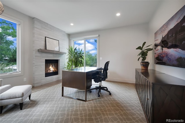 3450 S Cherry St, Denver, CO 80222 - office with healthy amount of natural light, recessed lighting, and a fireplace