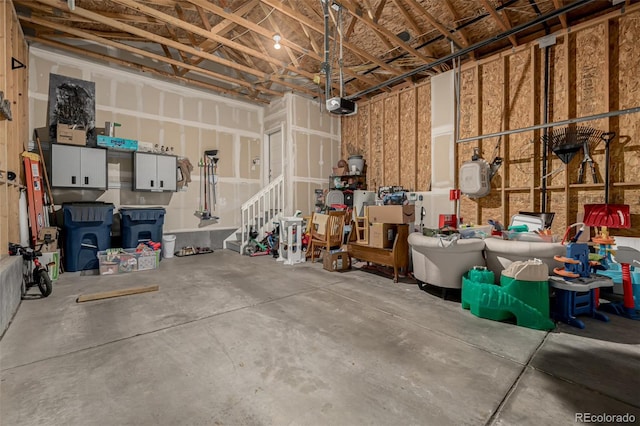 garage with a garage door opener