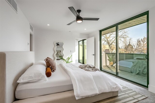 1459 W 42nd Ave, Denver, CO 80211 - bedroom featuring visible vents, a ceiling fan, carpet, and access to exterior