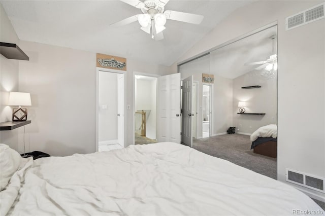 1198 Milo Cir Unit A, Lafayette, CO 80026 - bedroom featuring lofted ceiling, carpet flooring, ceiling fan, and baseboards