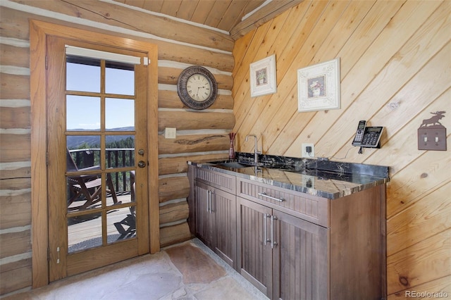 51 W Ranch Trl, Morrison, CO 80465 - bathroom with a sink, log walls, and wooden ceiling