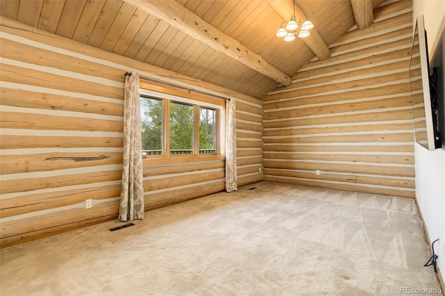 51 W Ranch Trl, Morrison, CO 80465 - unfurnished room featuring log walls, carpet floors, and wood ceiling