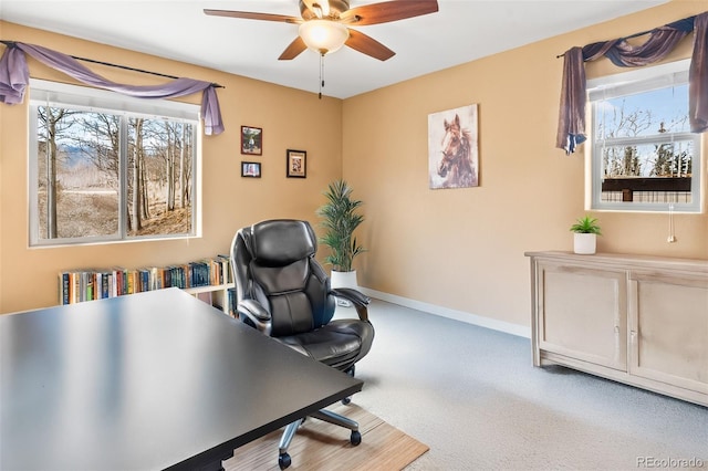 612 Sheep Ridge Rd, Fairplay, CO 80440 - home office featuring a ceiling fan, carpet floors, and radiator