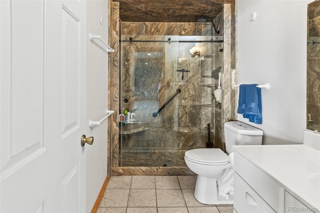 612 Sheep Ridge Rd, Fairplay, CO 80440 - bathroom featuring vanity, a shower stall, and marble finish flooring