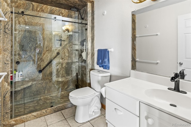 612 Sheep Ridge Rd, Fairplay, CO 80440 - bathroom with vanity, a marble finish shower, and marble look tile flooring