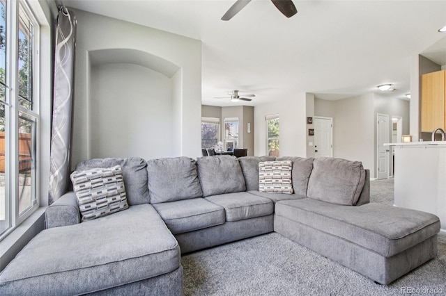 19677 E Vassar Dr, Aurora, CO 80013 - living area featuring a ceiling fan and carpet