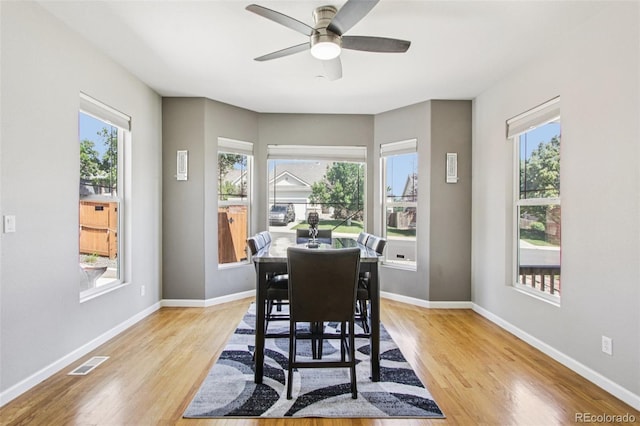 19677 E Vassar Dr, Aurora, CO 80013 - dining room with plenty of natural light, light wood-type flooring, and ceiling fan