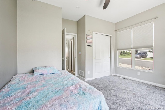 19677 E Vassar Dr, Aurora, CO 80013 - bedroom featuring carpet, ceiling fan, and a closet