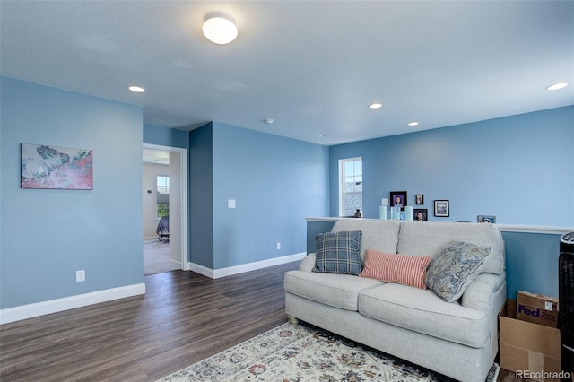 living room with dark wood-type flooring