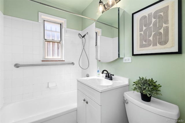 full bath with toilet, washtub / shower combination, and vanity