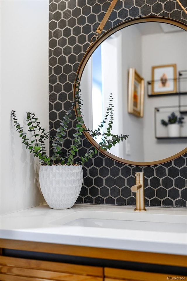 interior details with tasteful backsplash and vanity