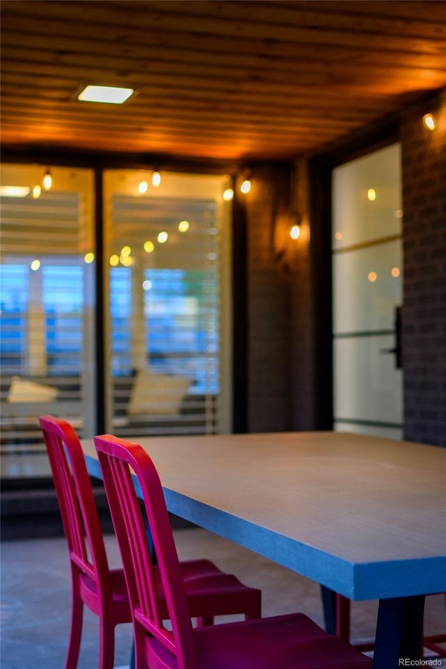 interior space featuring wooden ceiling