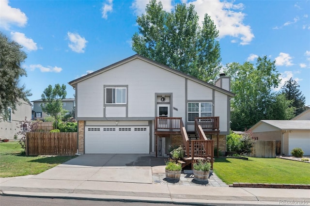 9648 Lane St, Thornton, CO 80260 - view of front of home with concrete driveway, an attached garage, stairs, a chimney, and brick siding