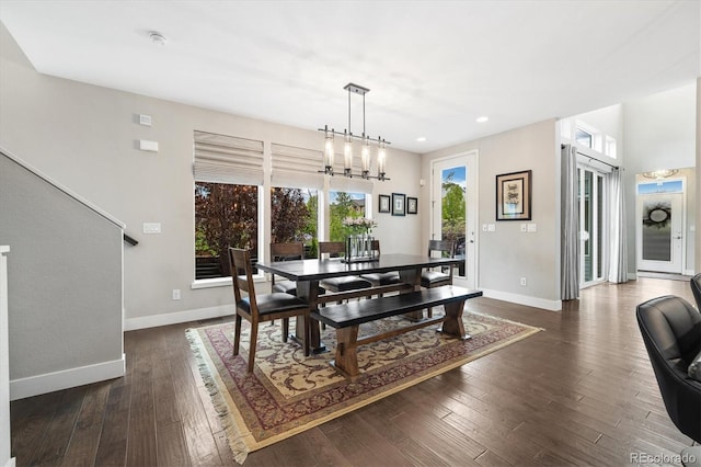 1882 W 67th Ave, Denver, CO 80221 - dining room with recessed lighting, a chandelier, and dark wood finished floors