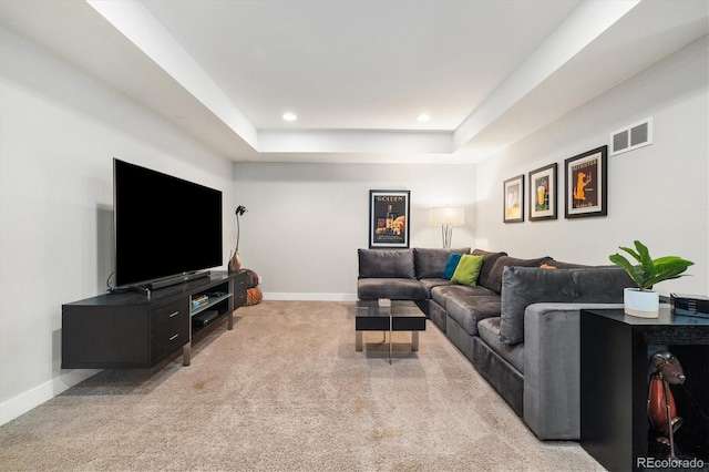 1882 W 67th Ave, Denver, CO 80221 - living area featuring light colored carpet, a raised ceiling, and recessed lighting