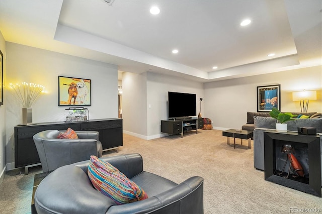 1882 W 67th Ave, Denver, CO 80221 - carpeted living room featuring a raised ceiling and recessed lighting