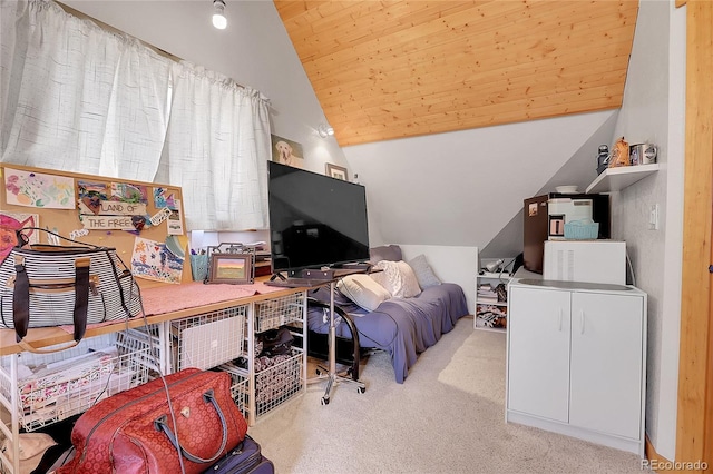 26526 Gray Buck Trl, Conifer, CO 80433 - office featuring vaulted ceiling, carpet flooring, and wooden ceiling