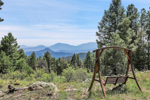 26526 Gray Buck Trl, Conifer, CO 80433 - view of mountain backdrop featuring a heavily wooded area