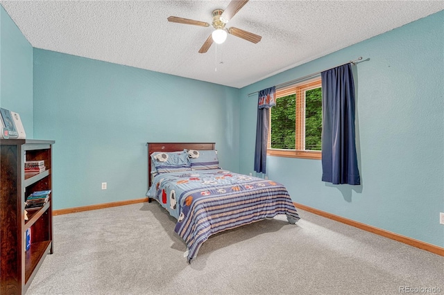 19149 E Ida Dr, Aurora, CO 80015 - carpeted bedroom featuring a textured ceiling, baseboards, and ceiling fan