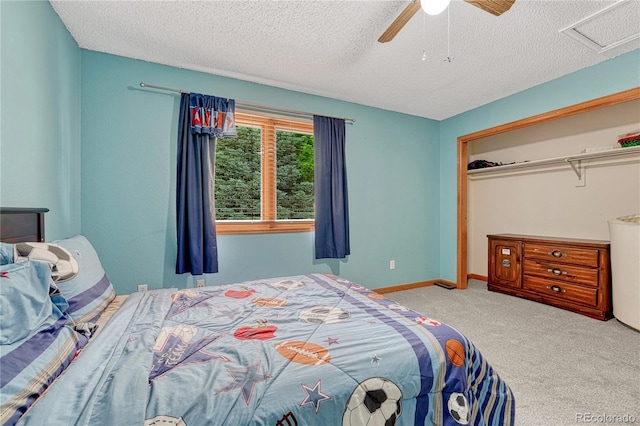 19149 E Ida Dr, Aurora, CO 80015 - bedroom with a textured ceiling, carpet, ceiling fan, and baseboards