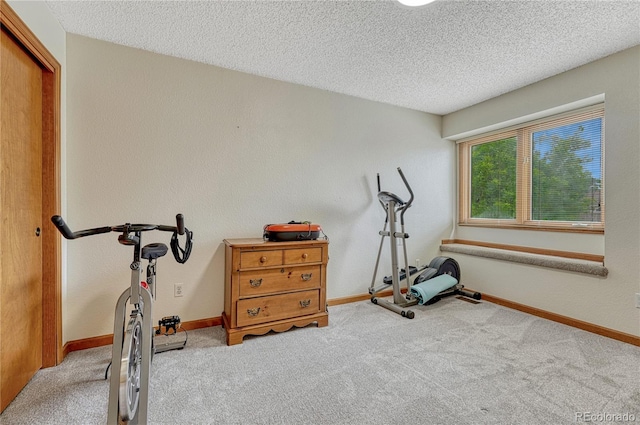 19149 E Ida Dr, Aurora, CO 80015 - workout room featuring carpet flooring, a textured ceiling, and baseboards