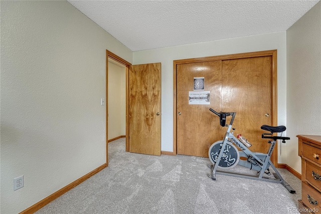 19149 E Ida Dr, Aurora, CO 80015 - exercise room with carpet, baseboards, a textured ceiling, and a textured wall