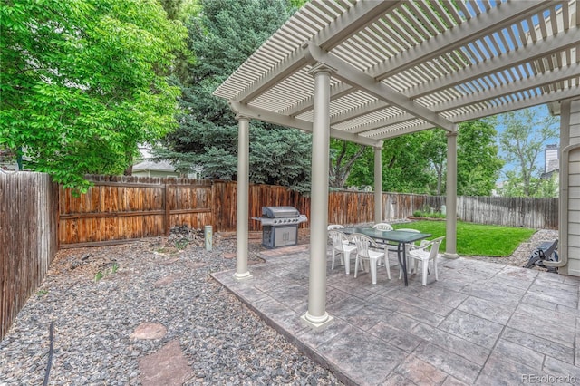 19149 E Ida Dr, Aurora, CO 80015 - view of patio / terrace featuring grilling area, a pergola, and outdoor dining area