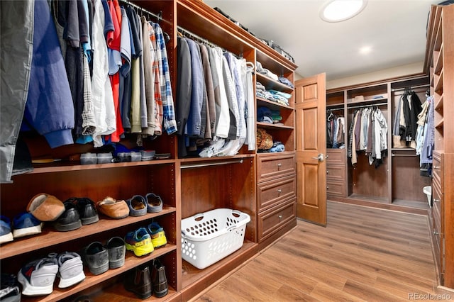 walk in closet with light wood-style flooring