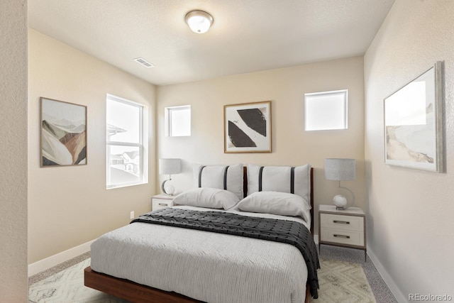 carpeted bedroom with multiple windows