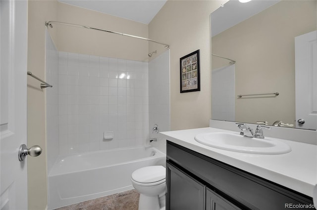 full bathroom featuring shower / tub combination, vanity, and toilet