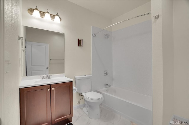 full bathroom featuring shower / washtub combination, vanity, and toilet