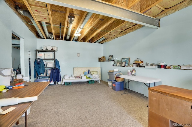 interior space featuring light colored carpet