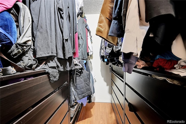 spacious closet with light hardwood / wood-style flooring