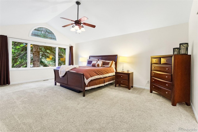16416 E Powers Pl, Centennial, CO 80015 - carpeted bedroom featuring lofted ceiling, baseboards, and a ceiling fan