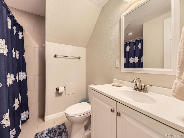 17404 E Prentice Cir, Centennial, CO 80015 - bathroom with vanity, a textured wall, tile patterned flooring, and a shower with shower curtain
