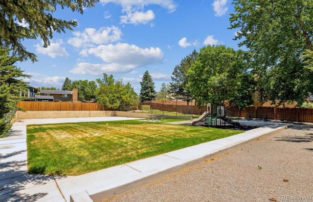 view of yard with a playground