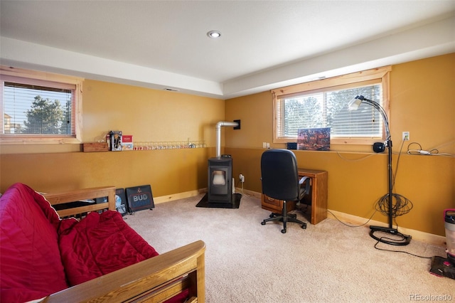 carpeted home office featuring a wealth of natural light