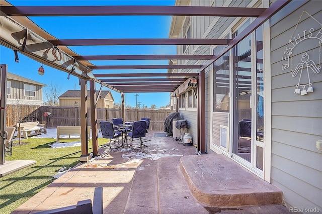view of patio with a pergola and a fenced backyard